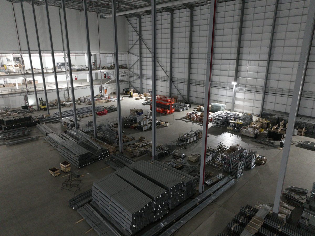 Large warehouse interior during fit-out