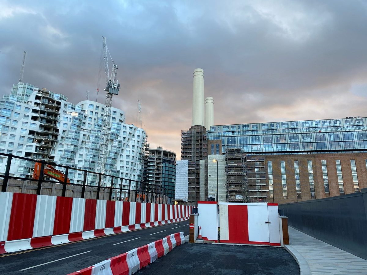 Residential towers under construction beside Battersea Power Station