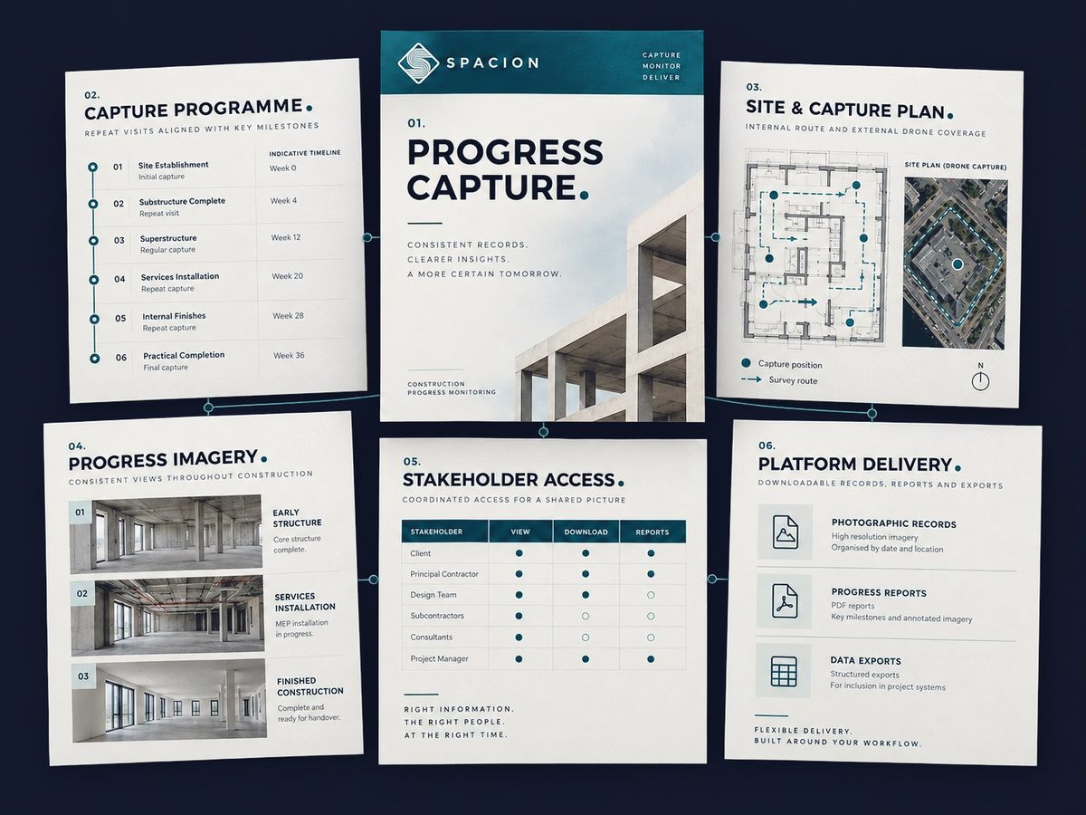Spacion progress capture deliverables: capture programme, site and capture plan, progress imagery, stakeholder access and platform delivery