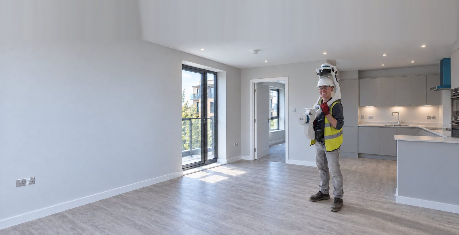 Spacion surveyor with a NavVis wearable laser scanner in a finished apartment